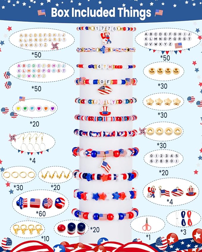 Goldwise 1578Pcs 4th of July Red White Blue Beads Bracelet Making Kit - Image 3