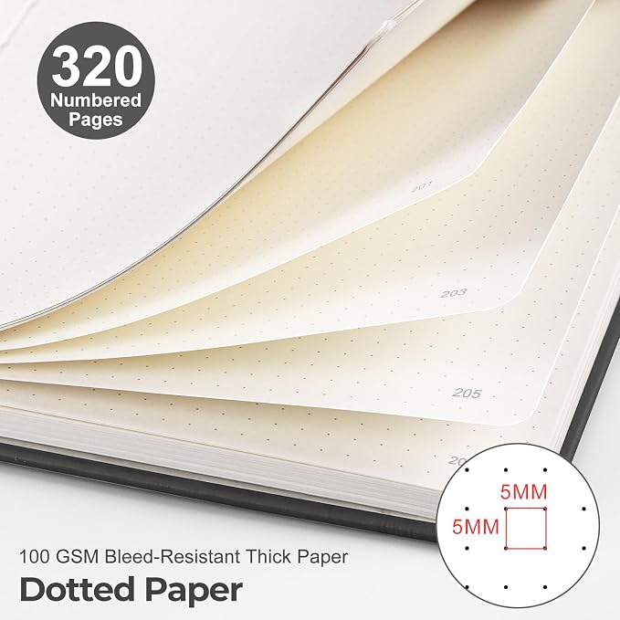 EMSHOI Dotted Journal Notebook, 320 Pages, A5 Size | Leather Hardcover - Image 2