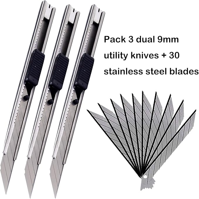 9mm Snap Off Utility Knife 3 Pack High Hardness Retractable Box Cutters - Image 7