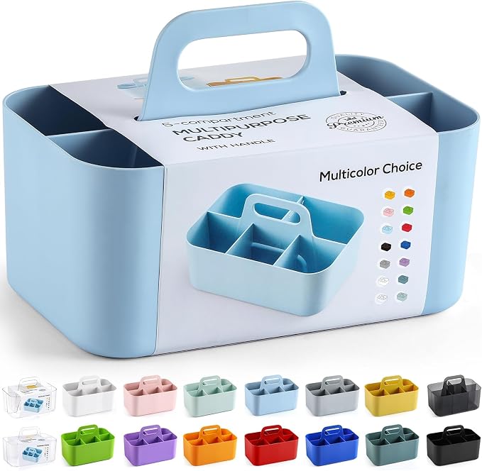 Multiuse Caddy Organizer with Handle, Portable Divided Plastic Tote Bin by AOZITA