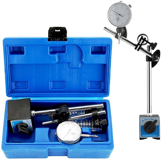 DASBET 110Lbs Magnetic Base with Fine Adjustment, 0-10mm Range Dial Indicator Magnetic Dial Indicator Holder Set in Strong Carry Box