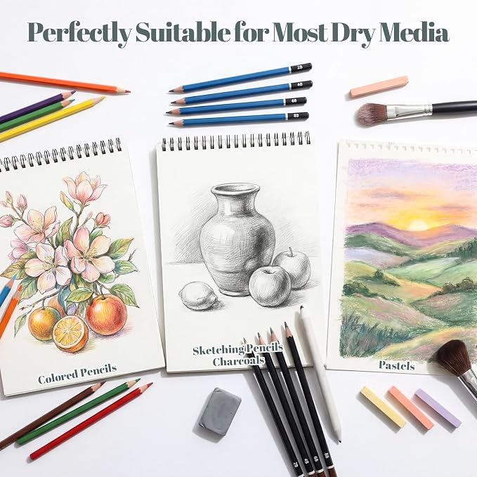 4 Pack Sketch Book, 8.5 x 11 Inch Sketchbook, 68lb/100gsm Top Spiral Bound - Image 5