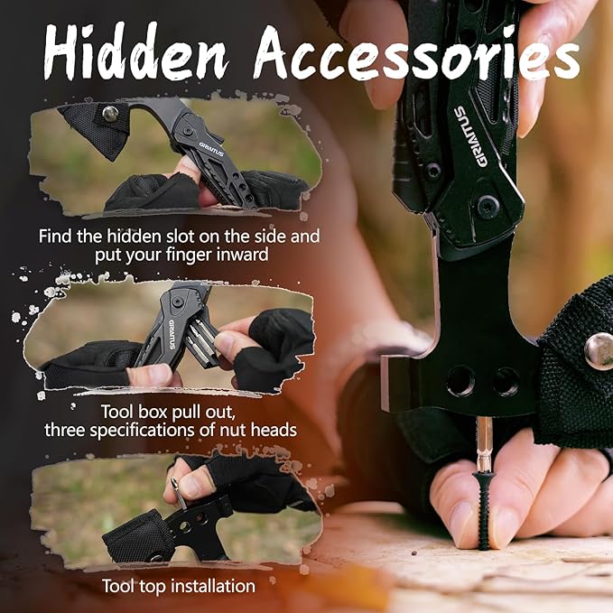 Camping Essentials 16 in 1 Multitool Camping Gear Gifts for Men Dad Multi Tool Survival Gear with Axe Hammer Pliers Saw Screwdrivers Bottle Opener Whistle with Sheath for Hiking Fishing