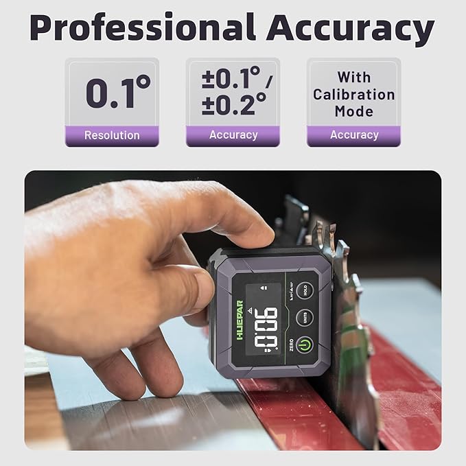 Huepar Digital Angle Finder Magnetic for Table Saw Blade, Woodworking, Bend Pipes Etc., Professional ±0.1° Accuracy Inclinometer with Calibration, 0-90 or 0-180 Digital Angle Gauge, VA LCD Display