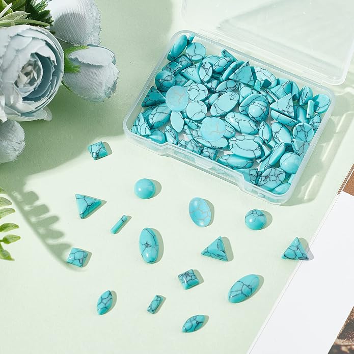 PH PandaHall 96pcs Stone Cabochons, 8 Shapes Blue Texture Gemstone Tiles Column - Image 7