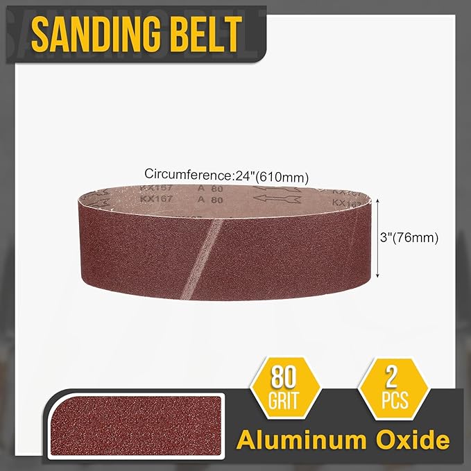3 x 24 Inch Sanding Belt, 2 Pcs 80 Grit Knife Sharpener Belts Work Sharpening for Belt Sander Knife Carving Tool Metal Working