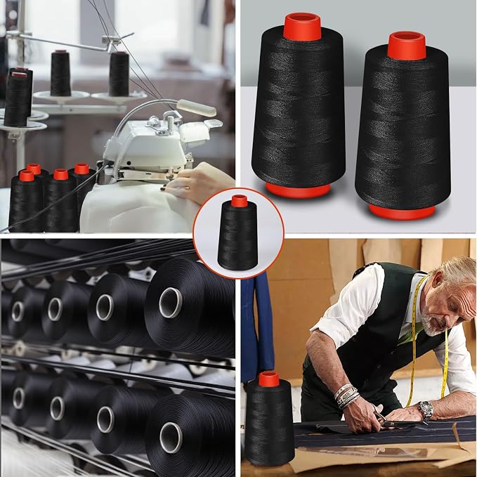 Black Sewing Thread, Serger Thread Cones 4 Pack, 40S/2-24000 Yards Black All - Image 6