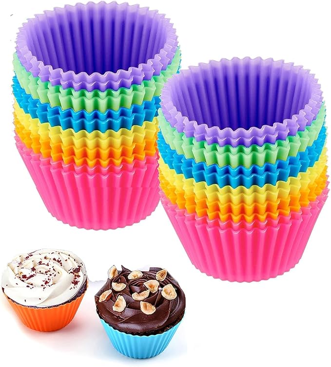 Reusable Silicone Cupcake Baking Cups 24 Pack, 2.75 inch Cups, & Non-stick by JEWOSTER