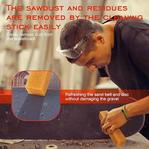 Natural Rubber Cleaning Stick (12"x2"x2") - Eraser for Sanding Belts & Discs, Skateboard Griptape Cleaner, Woodworking Tool Maintenance - Abrasive Surface Reviver