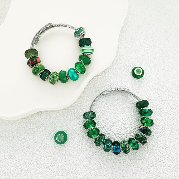 Large Hole Beads Spacer Beads Dark Green Assorted European Craft Big Beads - Image 3