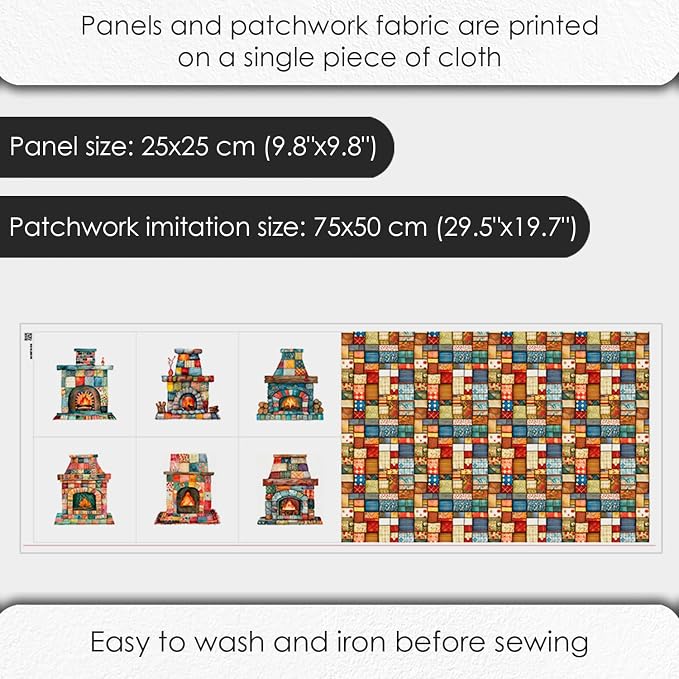 Patchwork Fireplace Cotton Fabric Panel – 6 Designs + Bonus Sheet 29.5×19.6 inch - Image 4