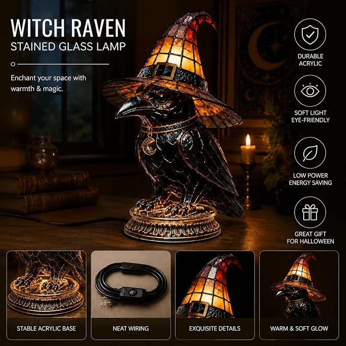 Resin Black Cat Witch Hat Table Lamp - Image 4