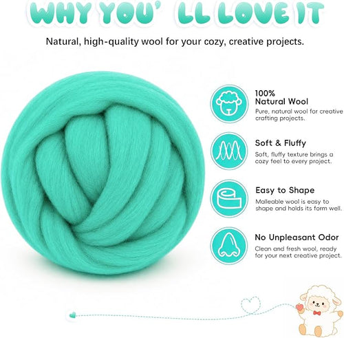 1.76oz Wool Roving: Needle Felting Wool White Roving Wool Felting Supplies Pure - Image 2
