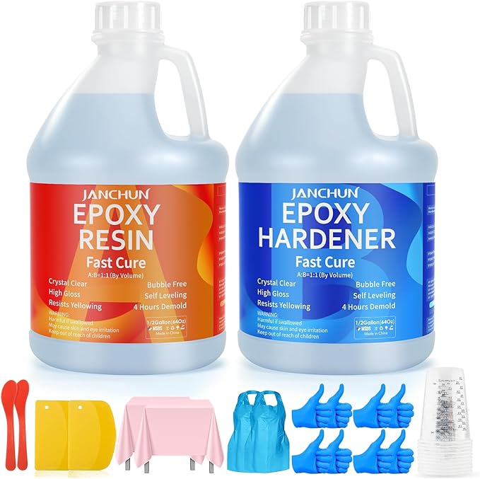 JANCHUN Crystal Clear Epoxy Resin Kit 1 Gallon, Bubble-Free, Anti-Yellowing by JANCHUN