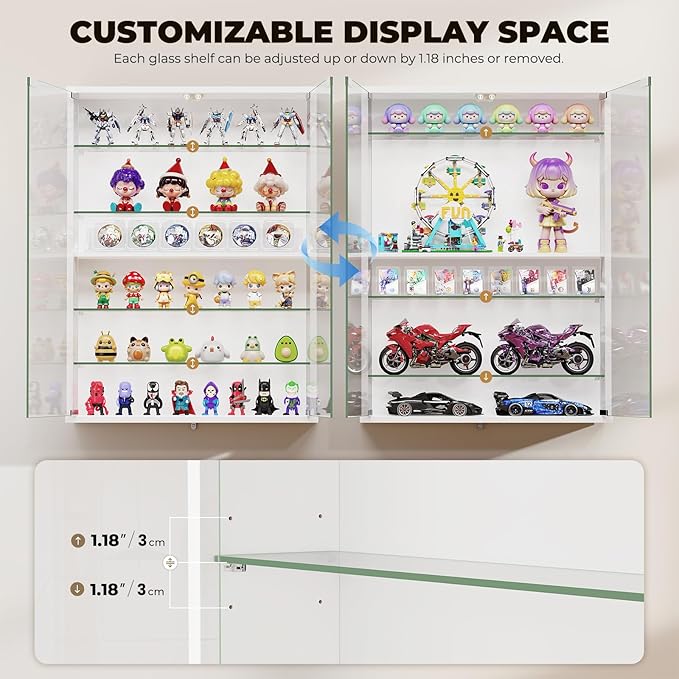 6-Tier Wall Display Case with Glass Doors, LED Display Cabinet with Adjustable - Image 5