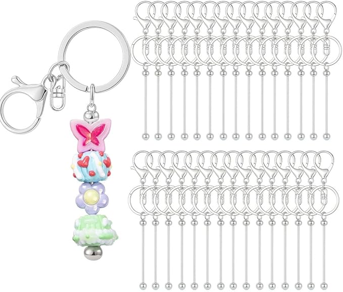 RQAYE 30pcs Beadable Keychains keychain bulk kit cute blank bead keychain strip by Unknown