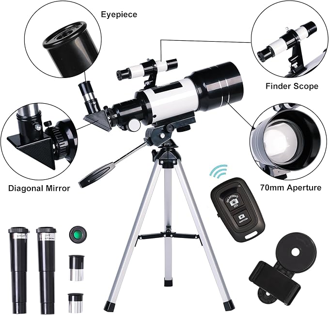 Telescope for Adults & Kids, 70mm Aperture Refractor Portable Travel Telescope - Image 2
