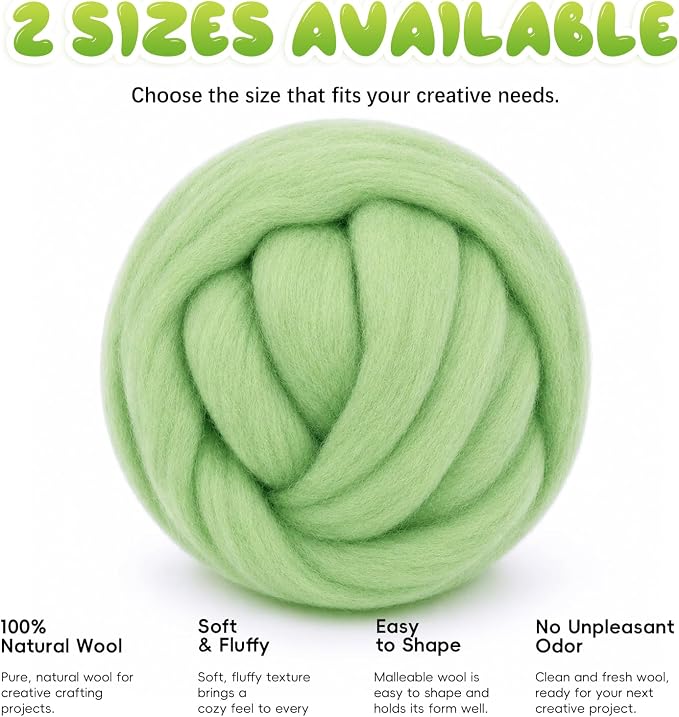 3.53oz Wool Roving: Needle Felting Wool White Roving Wool Felting Supplies Pure - Image 8