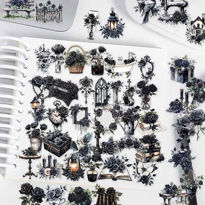 50-Piece Gothic Black Rose Stickers - Image 6