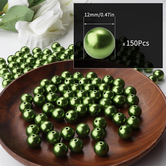 150pcs Green 12mm Pearl Beads - Image 2