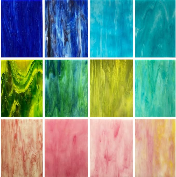 LITMIND 12 Sheets Variety Stained Glass Sheets Pack, 4 x 6 inch Mosaic Glass by LITMIND