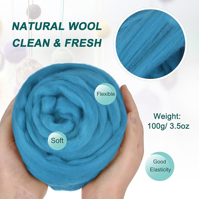 uxcell Needle Felting Wool, 3.5 Oz Nature Fibre Wool Yarn Roving - Image 2