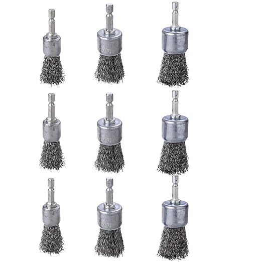 9 Pcs Wire Brush Wheel for Drill, Wire Brush for Drill 1-Inch Crimped End Wire Brushes 1/4" Hex Shank for Paint-Surface and Small Spaces
