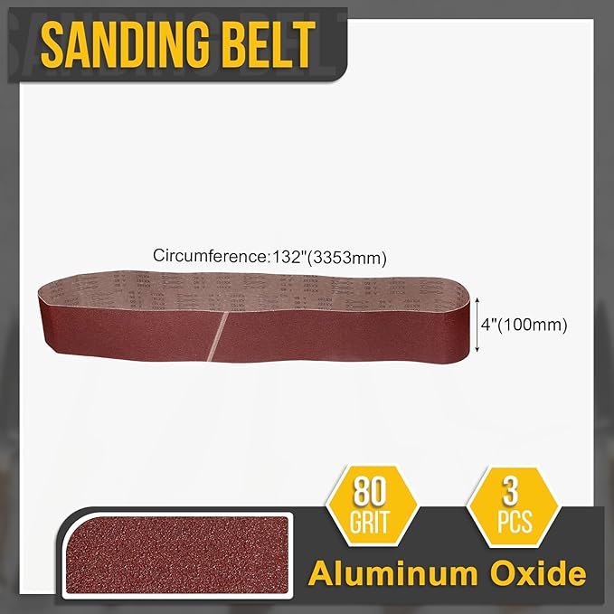 4 x 132 Inch Sanding Belt, 3 Pcs 80 Grit Aluminum Oxide Knife Sharpener Belts Work Sharpening for Belt Sander Knife Carving Tool Metal Working