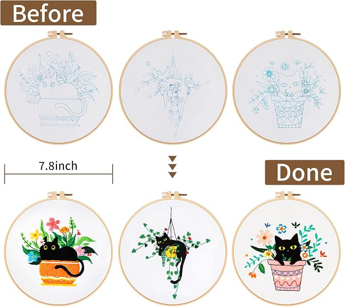 Nuberlic 3 Sets Cute Cat Embroidery Kit - Image 3