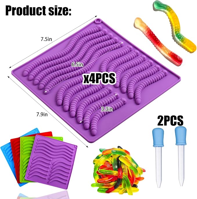 Palksky 4PCS gummy worm molds silicone - Image 6