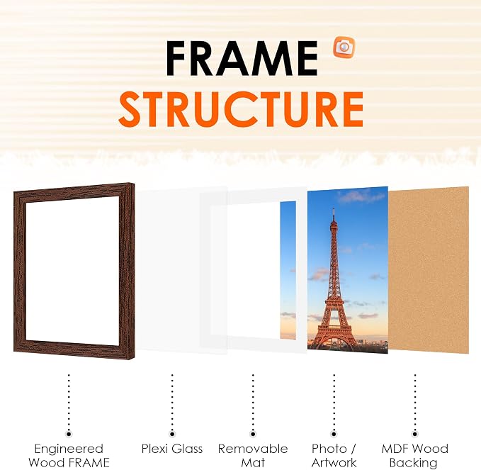 FIXSMITH 12x16 Picture Frame Brown Set of 2, Photo Frame - Image 6