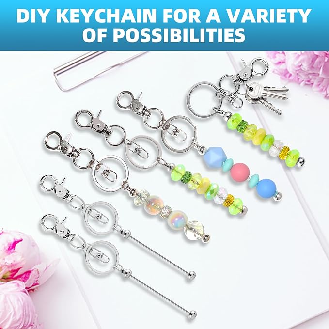 60 Pcs Beadable Keychains Bulk Kit – DIY Keychain Making Supplies - Image 5