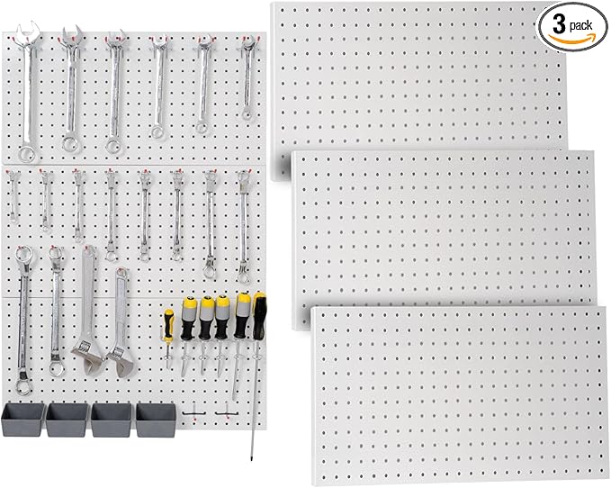 Peg Boards for Walls Metal Pegboard Panels Garage Wall Organizer, 3 Pcs 24" x 12" Garage Metal White Peg Board Tool Organization, Steel Pegboard Tool Board Garage Wall Mount Pegboard Wall Organizer
