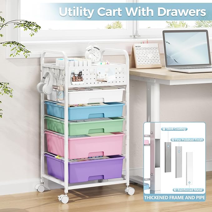 5 Drawer Rolling Storage Cart - Image 6