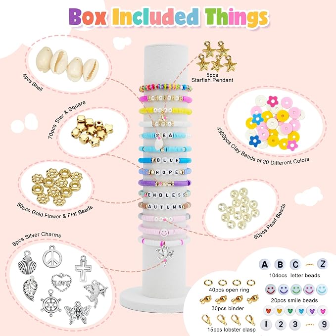 LZOUOWO 5300 Clay Beads Bracelet Making Aesthetic Kit, Polymer Heishi Preppy - Image 3
