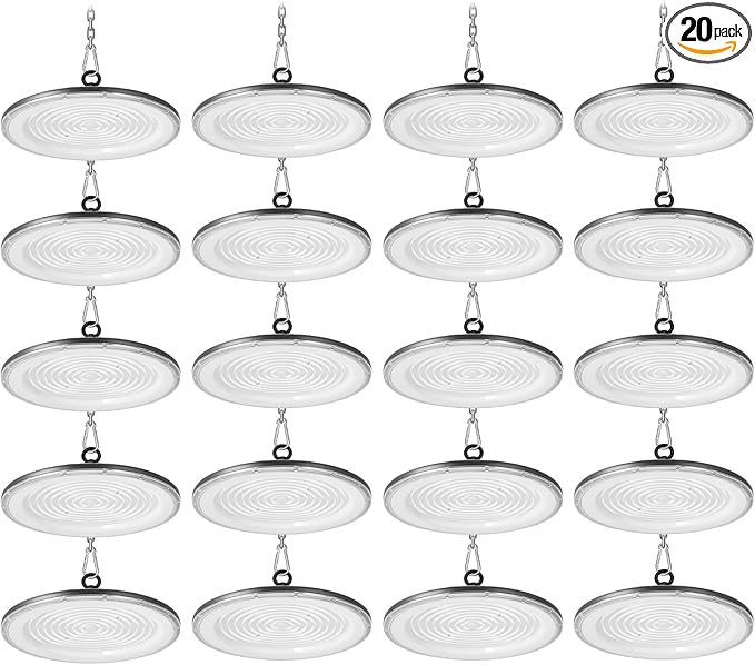 loyal LED High Bay Shop Lights: UFO Dimmable Commercial Lighting 6000K - for Warehouse Garage Workshop Gym with US Plug Cable (500W, 20 Piece)