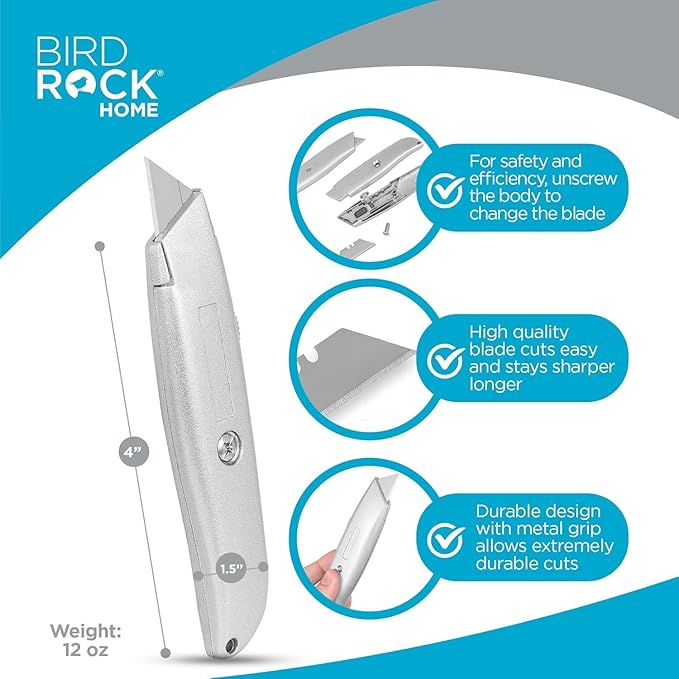 INTERNET'S BEST Premium Utility Knife | Retractable Box Cutter with Metal Handle | Heavy-Duty Cutting for Cardboard, Carpet, Plastic | Retractable Blade | Includes 1 Razor Knife & Extra Blades