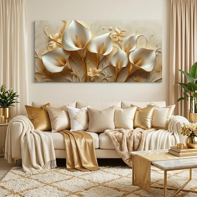 ZESTRILIA Golden White Calla Lily Canvas Wall Art, Luxury Floral Gilded Print - Image 3