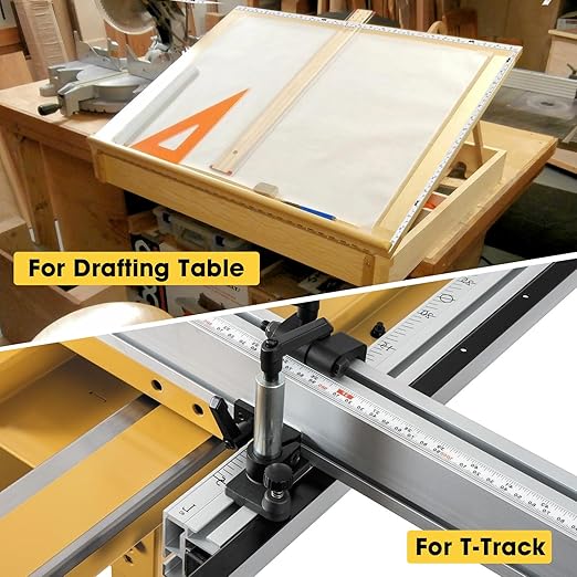 Adhesive Measuring Tapes,Steel Self Tape Measure,1/2" Wide Imperial & Metric Ruler Sticker, Stick On Table Saw and T Track for Woodworking, Drafting (Yellow, Right to Left 39" 2PCS)