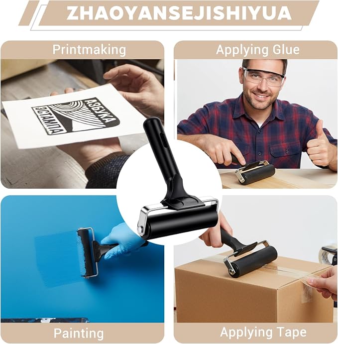 Oqqlin 6 Pcs Brayer Roller, 4 Inch Black Printmaking Press Roller Handle - Image 3