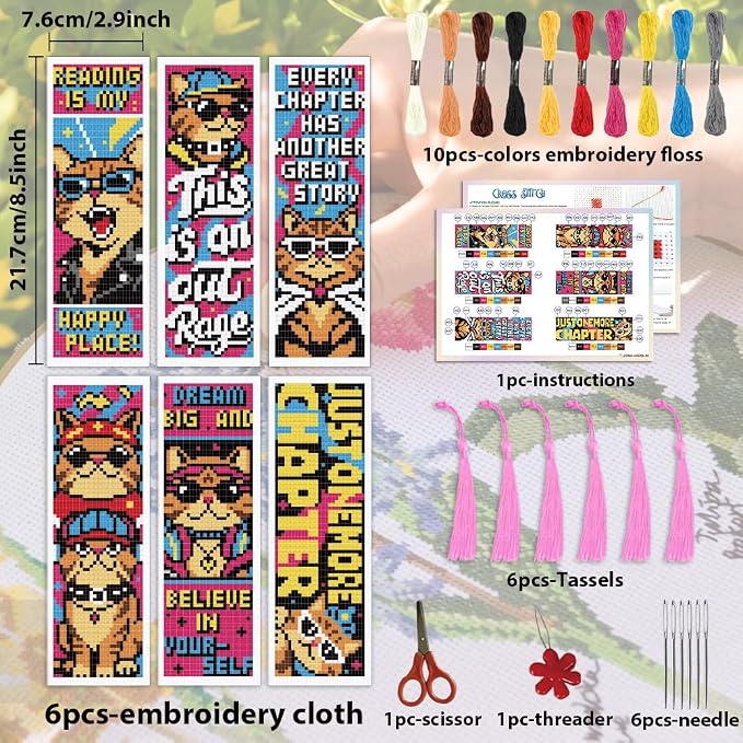 ACRNIGHEET 6PCS Cross Stitch Bookmark Kit - Image 2