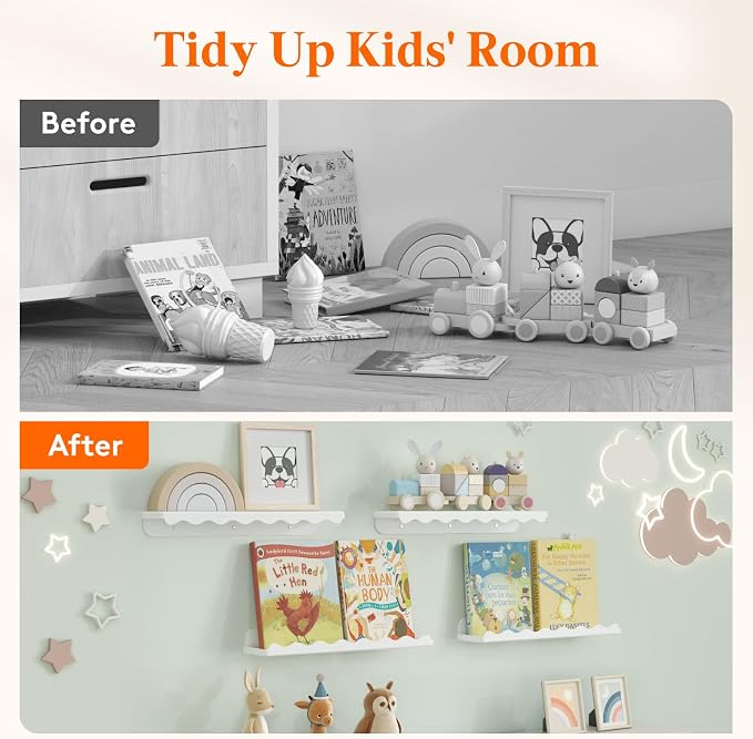 Lifewit Plastic Nursery Floating Book Shelves 12 Pack, Hanging Bookshelf Racks - Image 8