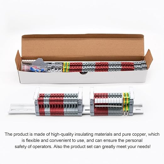Terminal Block Kit, Rail Combined Terminal Block, Rail Type Voltage Terminal Accessories (Red & Grey)