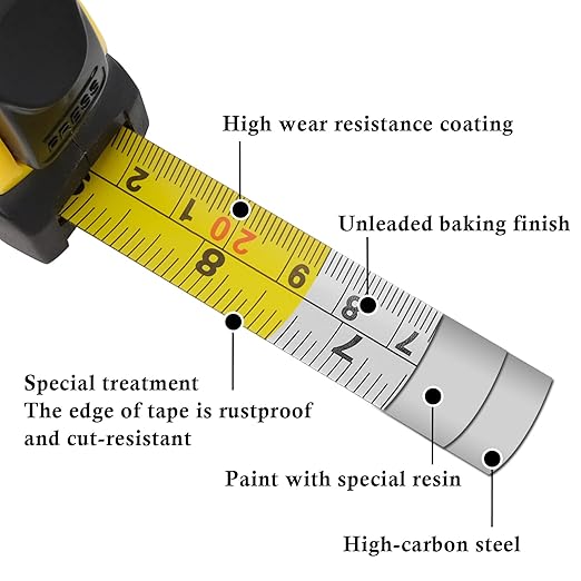 Auto-Lock Measuring Tape, 16-Feet (5M) Dual Side Retractable Tape Measure, Inch/Metric Scale, MID Accuracy, for Electricians, Carpenter, Surveyors and Engineers, with Rubber Protective Casing