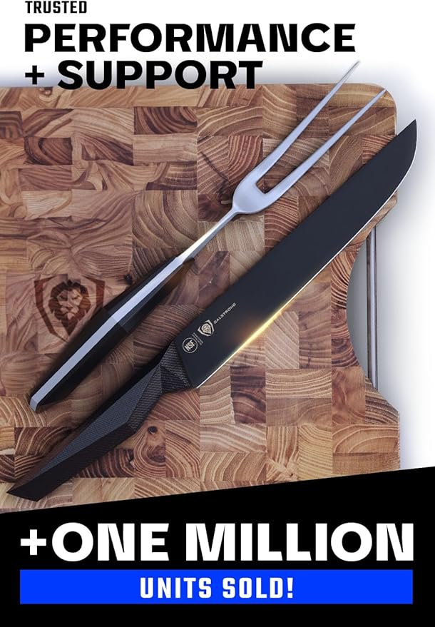 Dalstrong Carving Knife & Fork Set - 9" Blade - Shadow Black Series - Black Titanium Nitride Coated - High Carbon - 7CR17MOV-X Vacuum Treated Steel - Carving Set - BBQ Knife - Sheath - NSF Certified