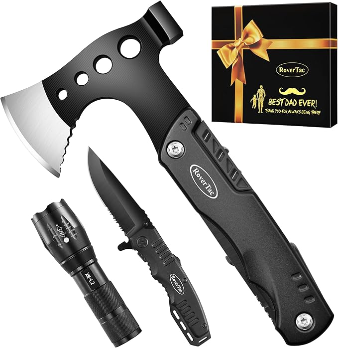 RoverTac Tools Set for Dad Gifts, 11-in-1 Multitool Axe, LED Flashlight & Tactical Knife in a Gift Box with "BEST DAD EVER", Unique Gift for Dad on Father’s Day, Birthday, Christmas & Retirement