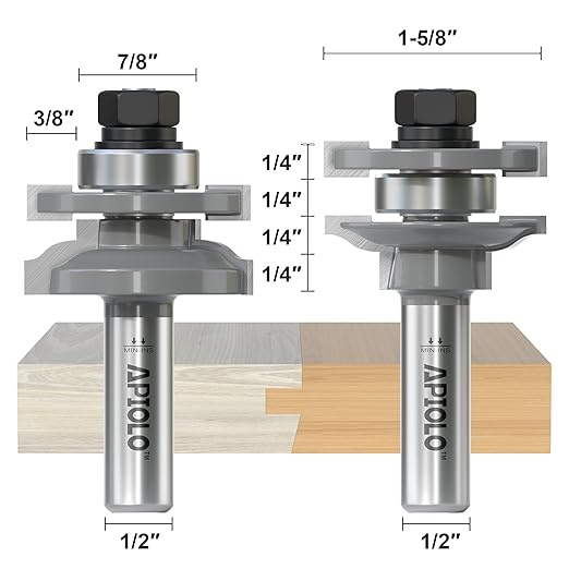 Professional 2PCS Ogee Style Rail and Stile Router Bits Set 1/2 Inch Shank, 3/8 Inch Cutting Depth, Up to 7/8 Inch Stock, Perfect Door Frame Shaper Cutters Raise Panel Making Router Bit Set