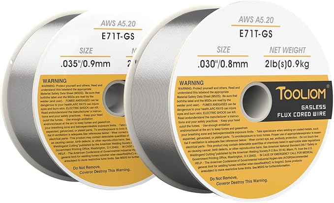 TOOLIOM E71T-GS .030"+.035" Diameter 2-Pound Spool Flux Core Self-shielded Carbon Steel MIG Welding Wire, 2PCS Dual Gauge Welding Wire