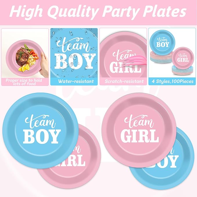 200pcs Gender Reveal Plates Napkins Gender Reveal Paper Tableware Set Blue and - Image 3