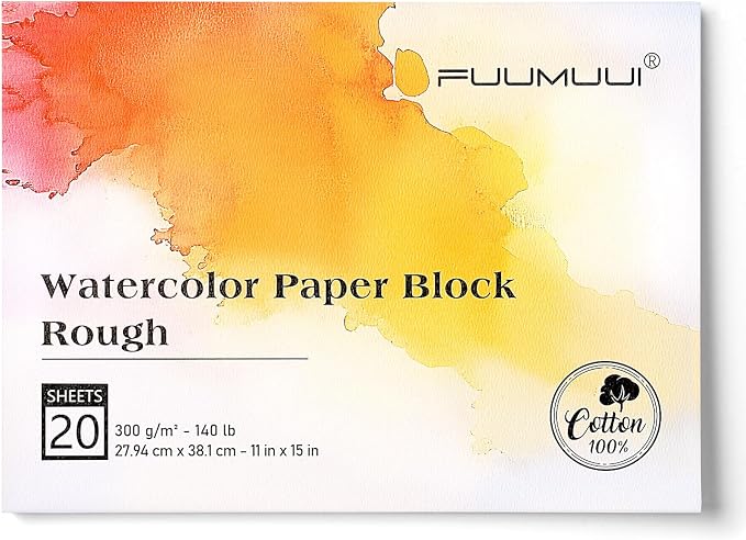 Fuumuui 11×15 Watercolor Paper Block, Textured Rough 100% Cotton Watercolor by FUUMUUI
